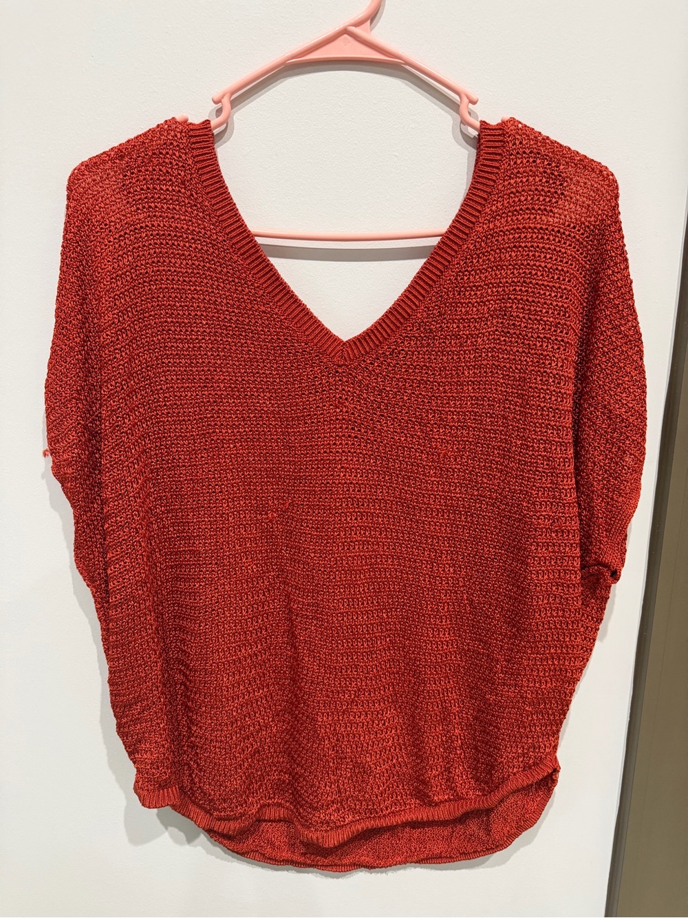 White House Black Market Red V-Neck Knit Top